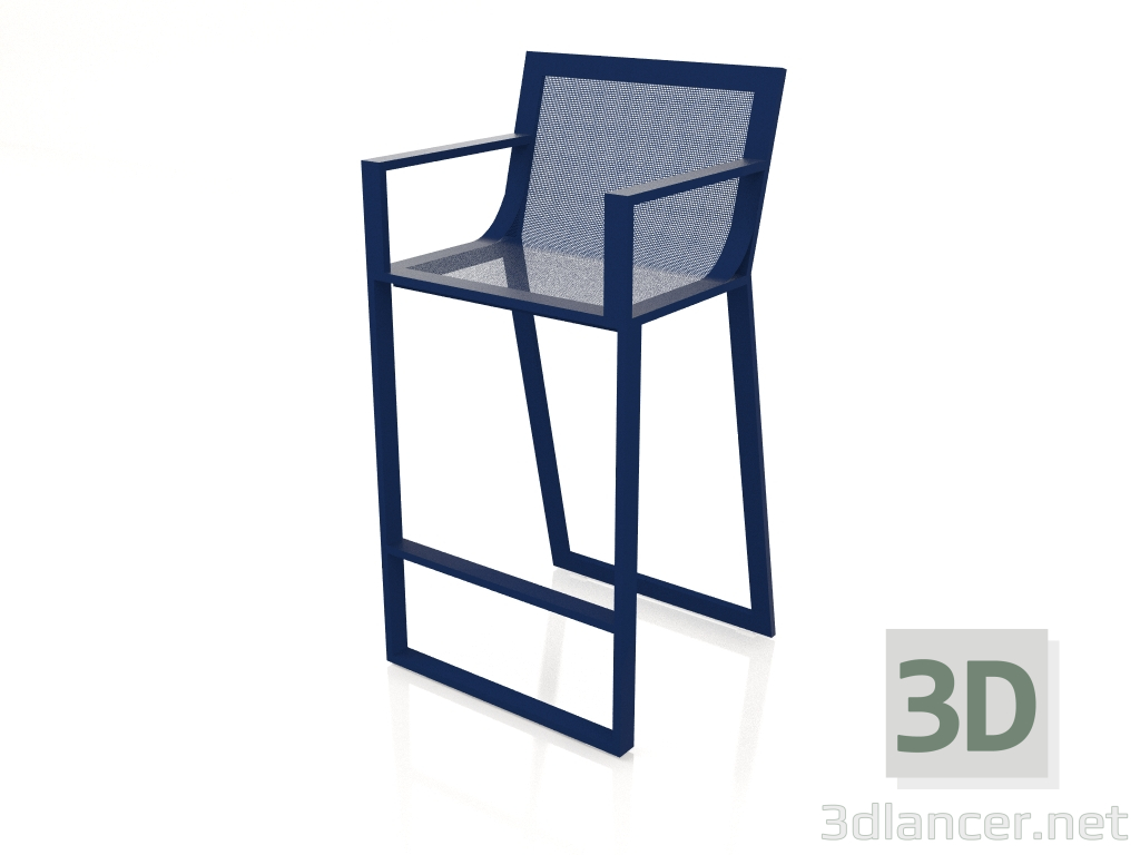 modello 3D Sgabello alto con schienale alto e braccioli (Blu notte) - anteprima