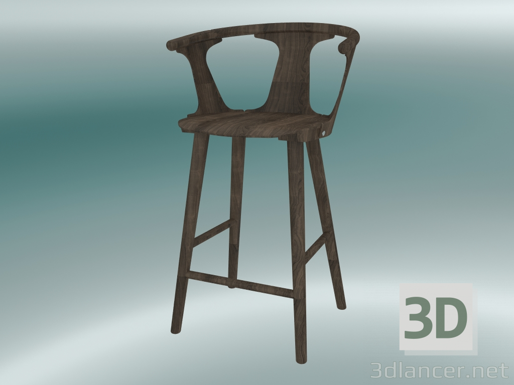 3d model Taburete de bar en el medio (SK7, H 92cm, 58x54cm, roble aceitado ahumado) - vista previa