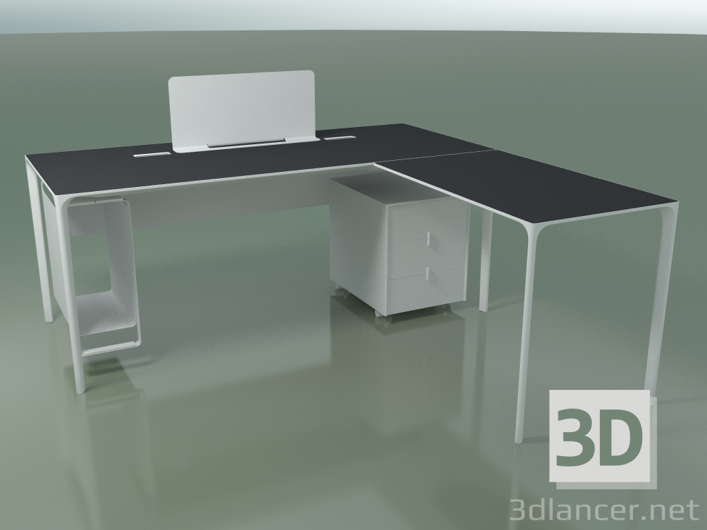 3D Modell Bürotisch 0815 + 0816 rechts (H 74 - 79x180 cm, ausgestattet, Laminat Fenix F06, V12) - Vorschau