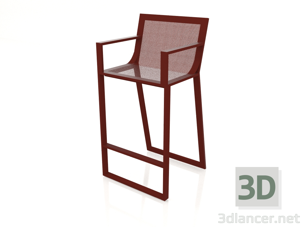 3d модель Високий табурет з високою спинкою і підлокотниками (Wine red) – превью