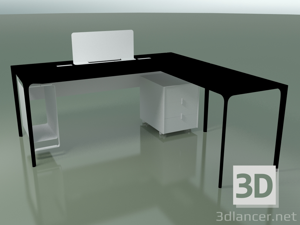 3D Modell Bürotisch 0815 + 0816 rechts (H 74 - 79x180 cm, ausgestattet, Laminat Fenix F02, V39) - Vorschau