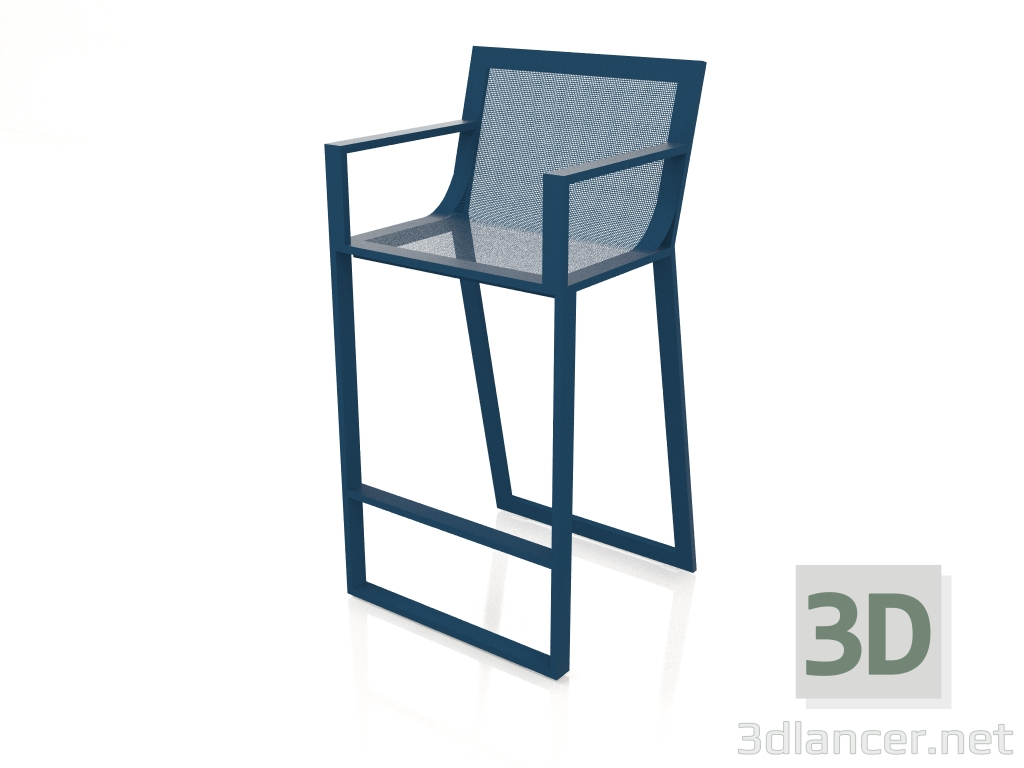 3d model Taburete alto con respaldo alto y reposabrazos (Gris azul) - vista previa