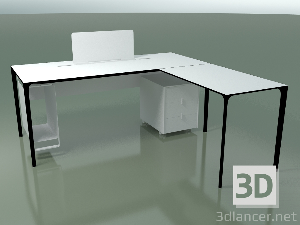 3D Modell Bürotisch 0815 + 0816 rechts (H 74 - 79x180 cm, ausgestattet, Laminat Fenix F01, V39) - Vorschau