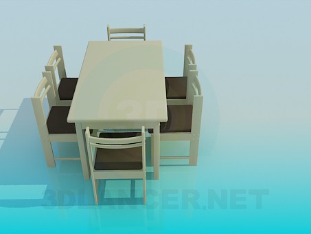 3D modeli Yemek Masası sandalye için 6 kişi ile - önizleme