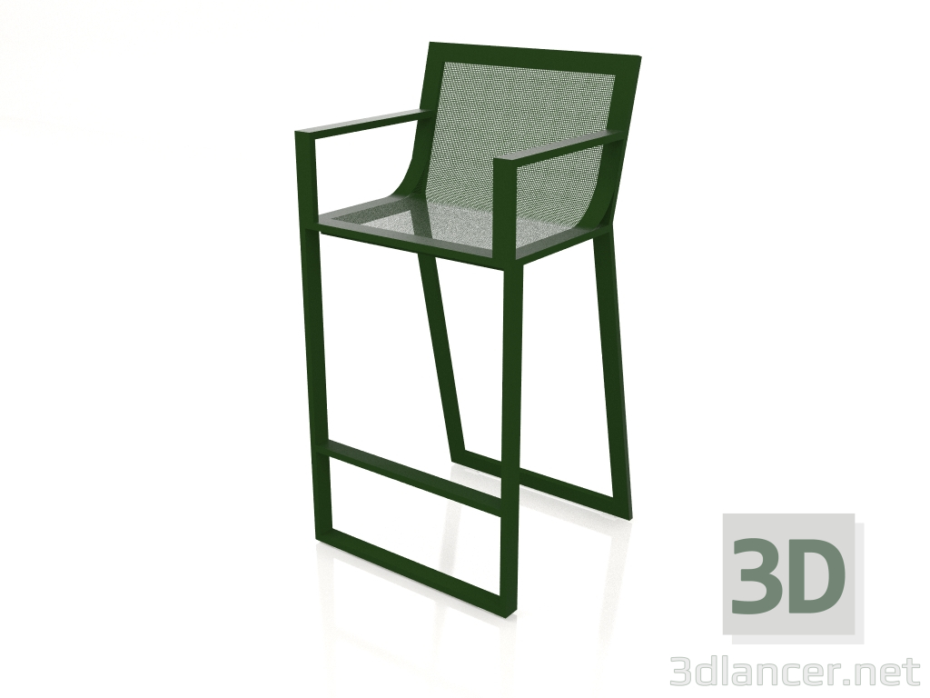 3d model Taburete alto con respaldo alto y reposabrazos (Verde botella) - vista previa