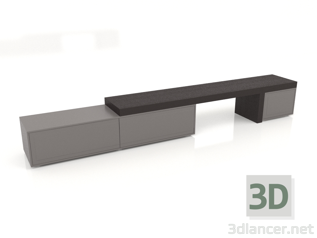 3D modeli TV sehpası, ceviz kaplama, W kaplama, mat gri-bej lake (330x45x46 cm) - önizleme