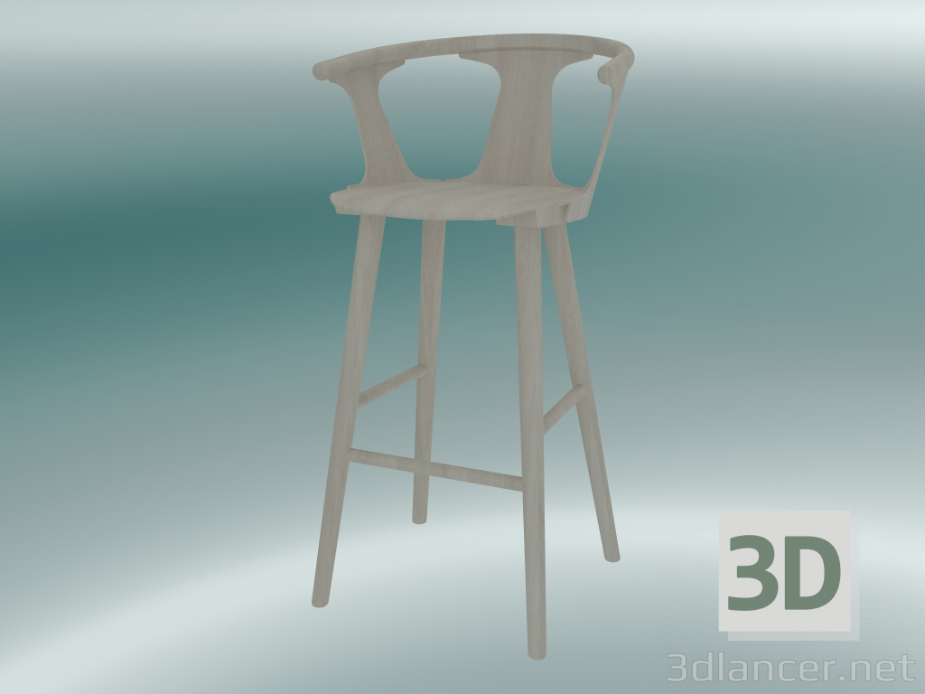 modello 3D Sgabello da bar in mezzo (SK9, H 102cm, 58x54cm, rovere oliato bianco) - anteprima