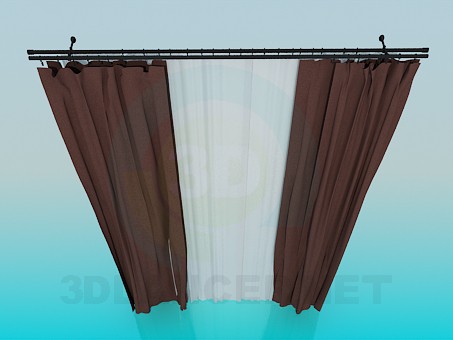 3d model Cortinas marrones con barral metálico - vista previa