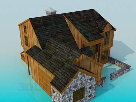 3d model Casa de madera con piedra - vista previa