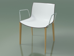 Silla 2084 (4 patas de madera, con reposabrazos, polipropileno bicolor, roble natural)