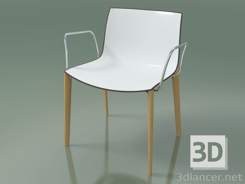 3d model Silla 2084 (4 patas de madera, con reposabrazos, polipropileno bicolor, roble natural) - vista previa