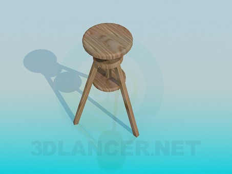 3d model Three-legged wooden stool - preview