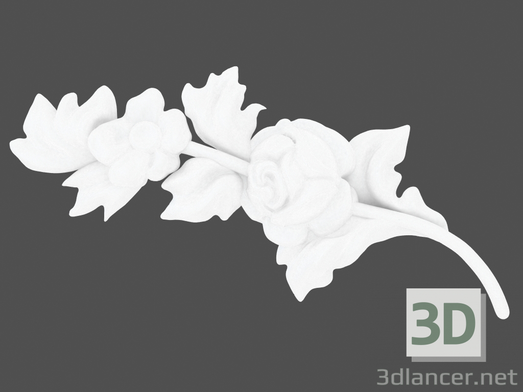 modèle 3D Fleur avec des feuilles - preview