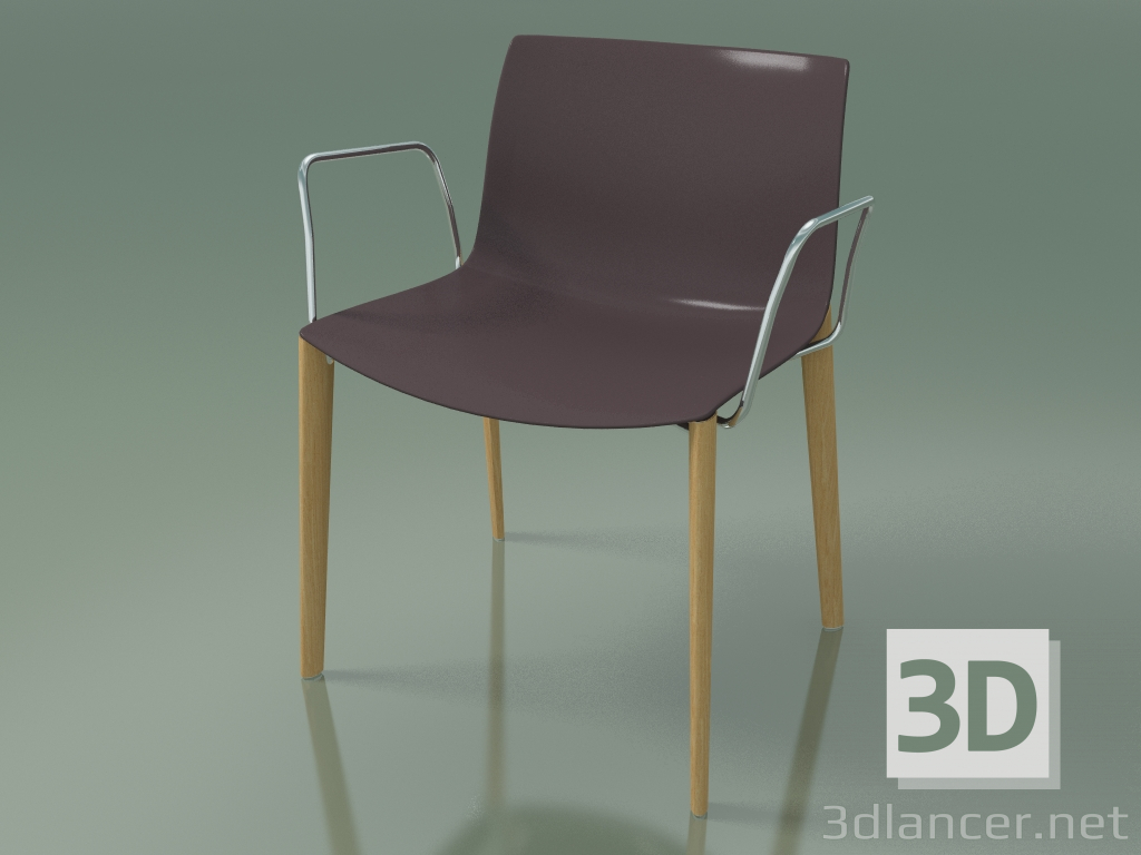 3d model Silla 2084 (4 patas de madera, con reposabrazos, polipropileno PO00404, roble natural) - vista previa