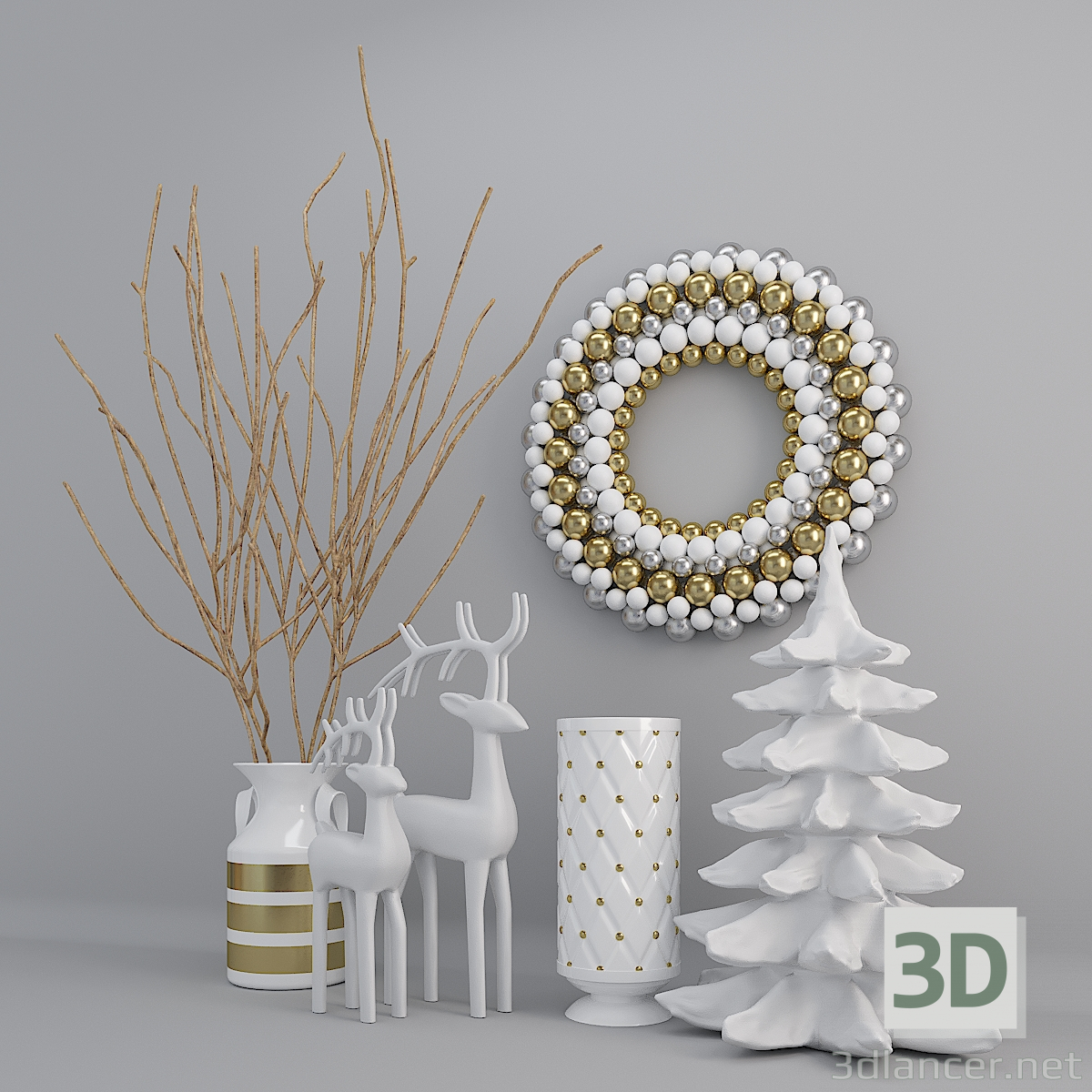 modello 3D di Insieme decorativo festivo del nuovo anno comprare - rendering