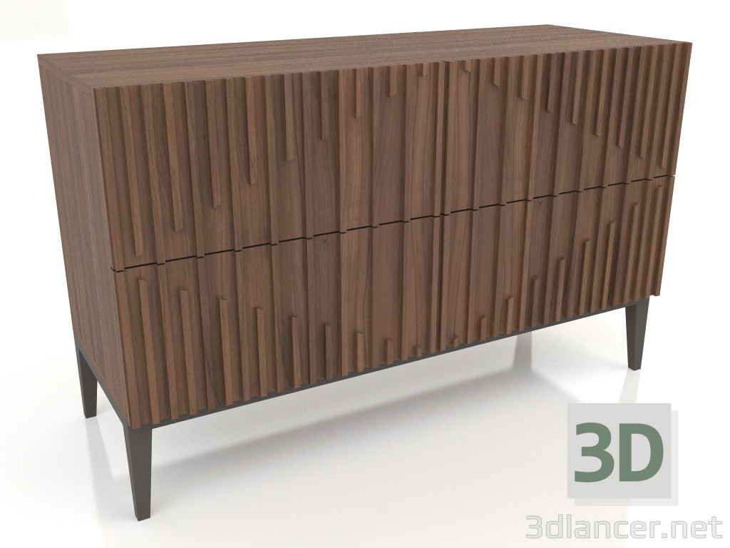 3 डी मॉडल दराजों वाली अलमारी, अखरोट लिबास एफ फिनिश, गहरे भूरे रंग का मैट लैकर (120x45x75 सेमी) - पूर्वावलोकन