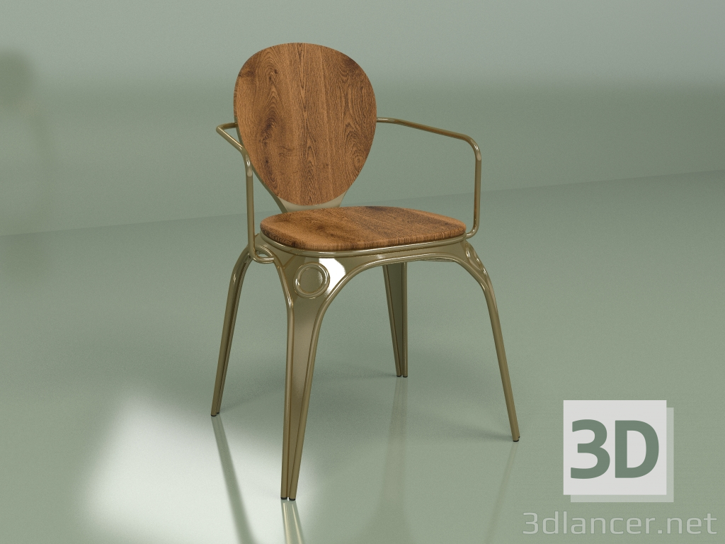 3d model Silla Louix (nogal, dorado) - vista previa