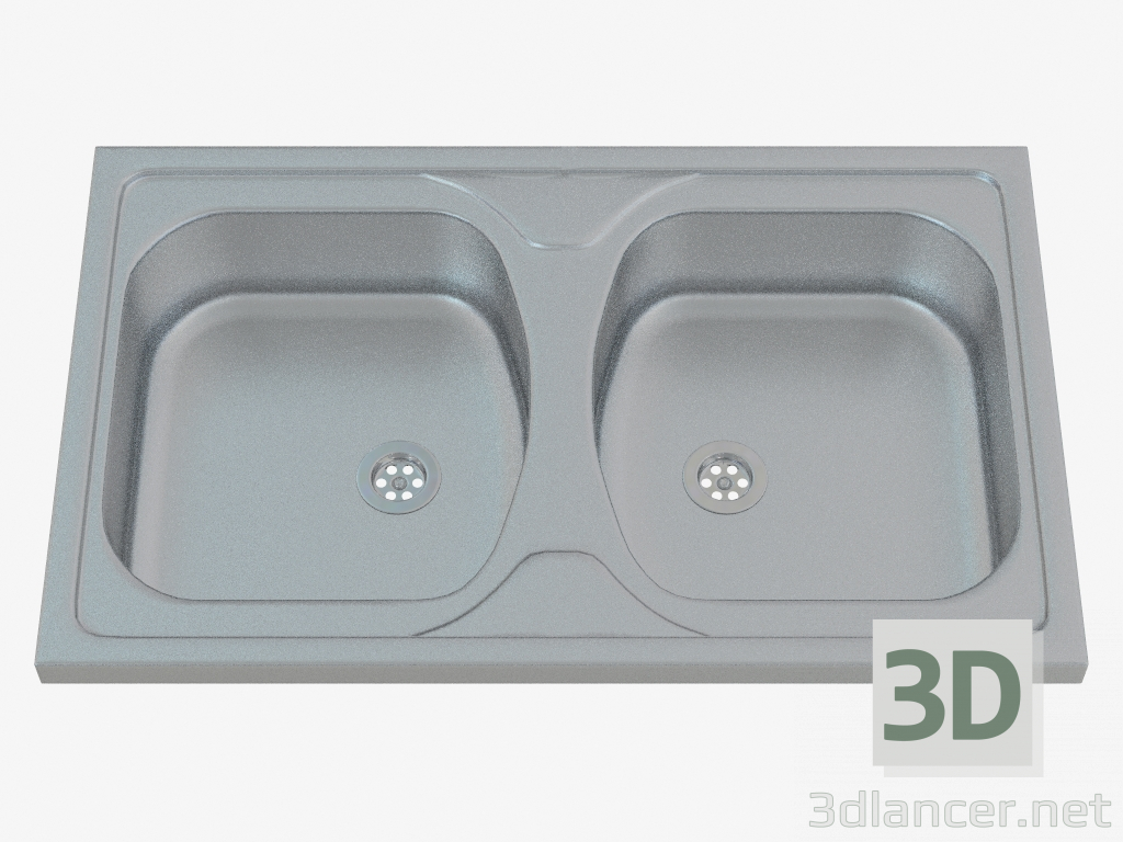 modello 3D Lavello, 2 ciotole senza ali per asciugatura - satin Tango (ZM5 0200) - anteprima