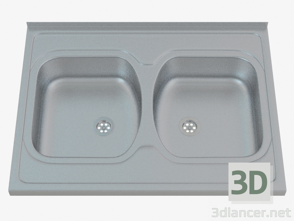 3d model Sink, 2 bowls without wing for drying - satin Tango (ZM6 020N) - preview