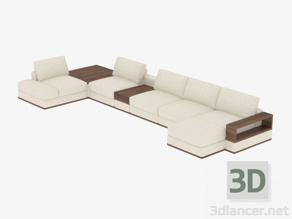 3d model Sofá modular de esquina con estante y mesa - vista previa