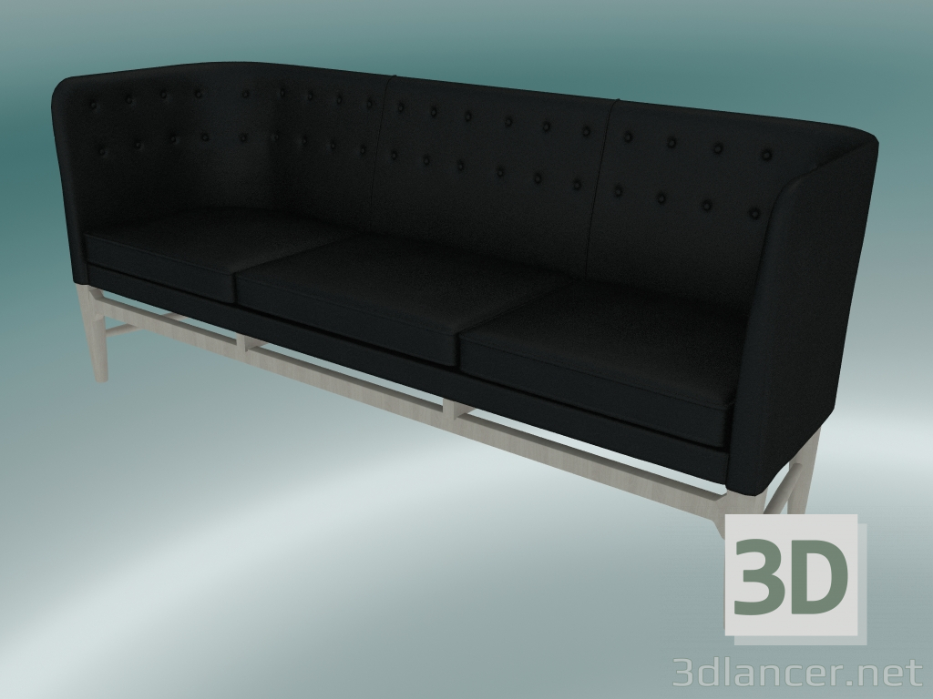 modello 3D Divano triplo Mayor (AJ5, H 82cm, 62x200cm, Rovere oliato bianco, Pelle - Seta nera) - anteprima