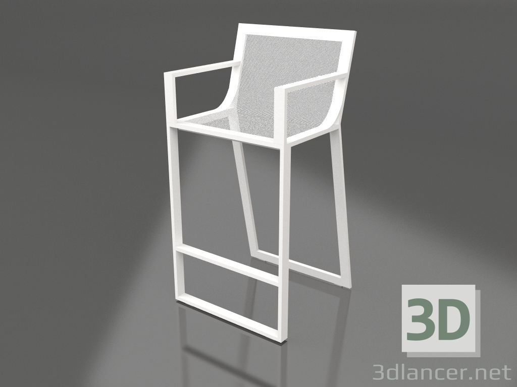 3d model Taburete alto con respaldo alto y reposabrazos (Blanco) - vista previa