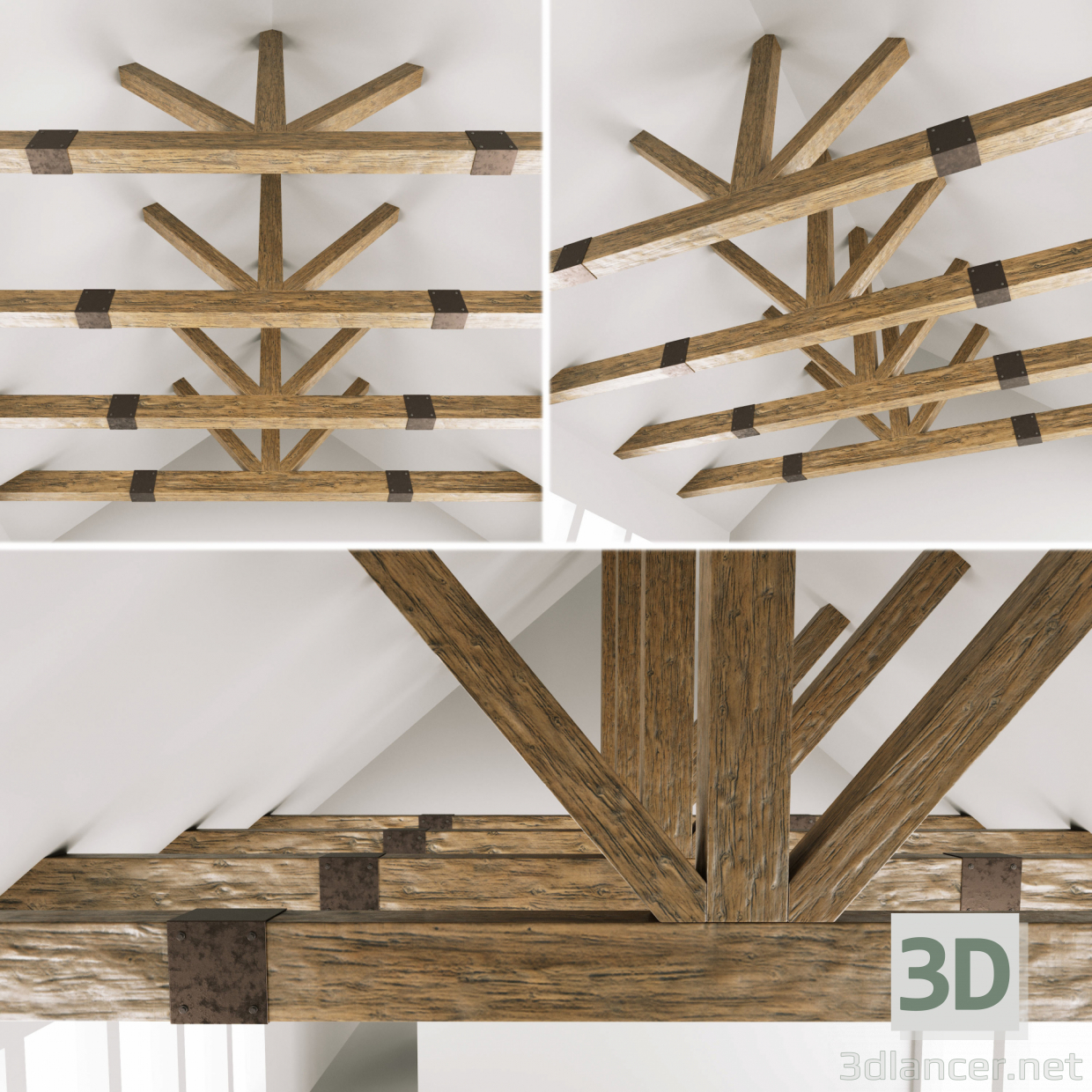 3d Wooden ceiling beams for barn model buy - render