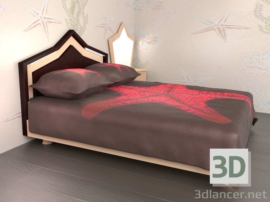 Doppelbett mit Nachtbeleuchtung "Seestern" 3D-Modell kaufen - Rendern