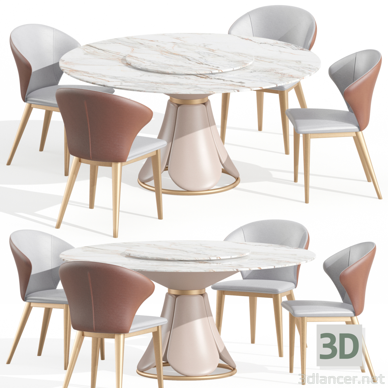 modello 3D di Sedia da pranzo Sedia Wingback Marrone comprare - rendering