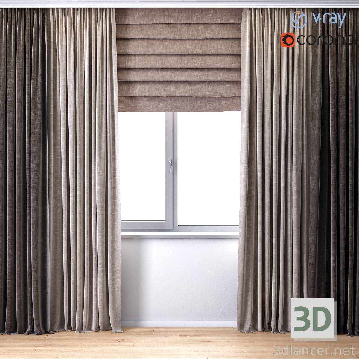 3d Curtains with Roman curtain (V-ray + Corona) model buy - render