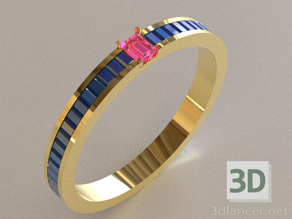 3d baguette ring model buy - render