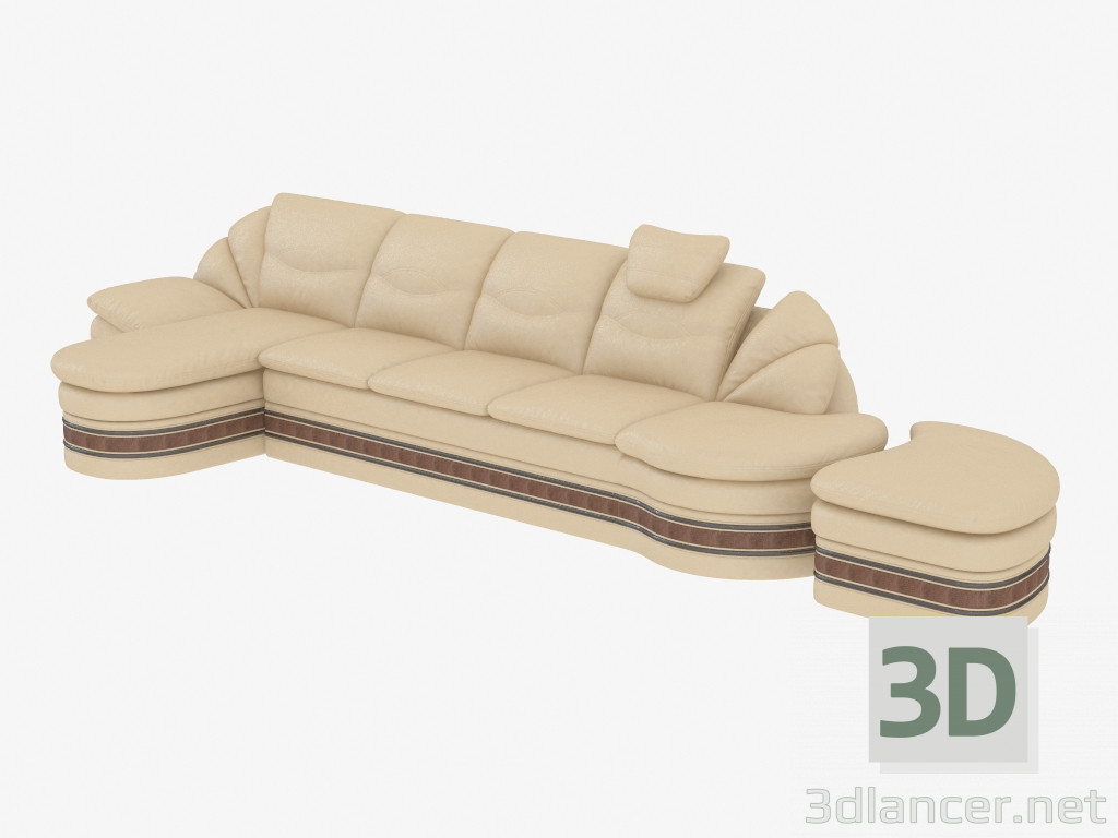 Modelo 3d Sofá em couro reto com banquete - preview