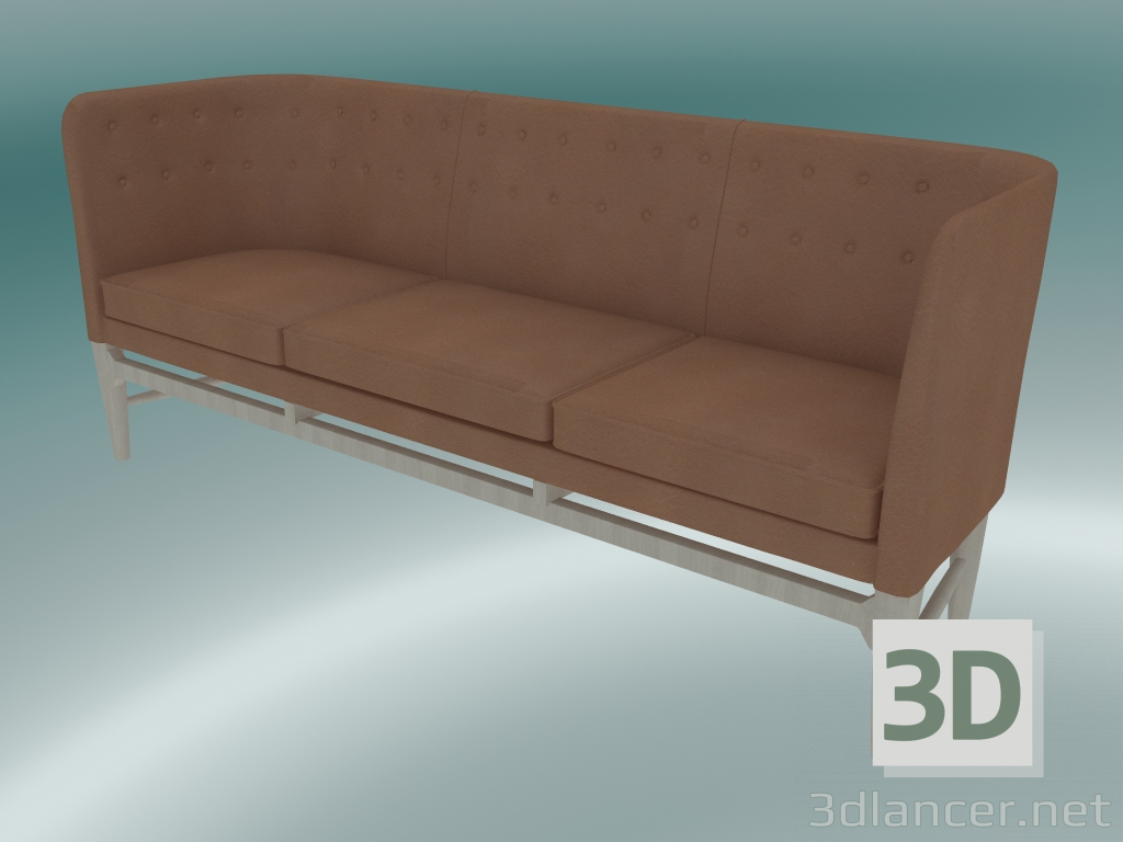 Modelo 3d Sofá triplo Prefeito (AJ5, A 82cm, 62x200cm, Carvalho oleado branco, Couro - Cognac Silk) - preview