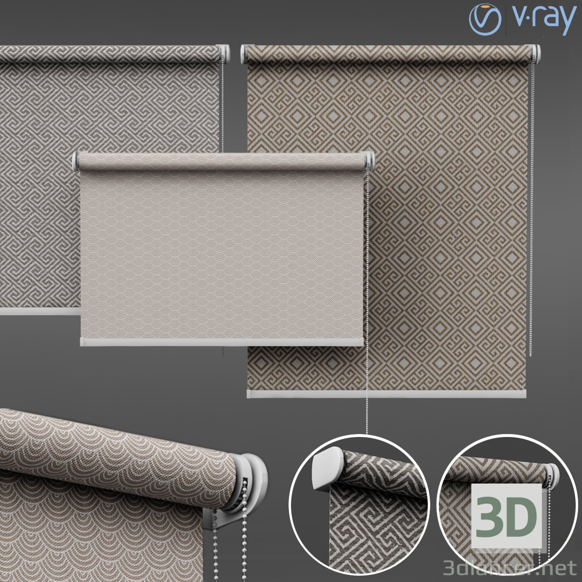 3d roller blind set 02 model buy - render