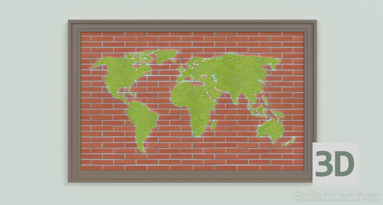 modèle 3D de Carte du monde sous forme de panneau avec éclairage (2 types) acheter - rendu