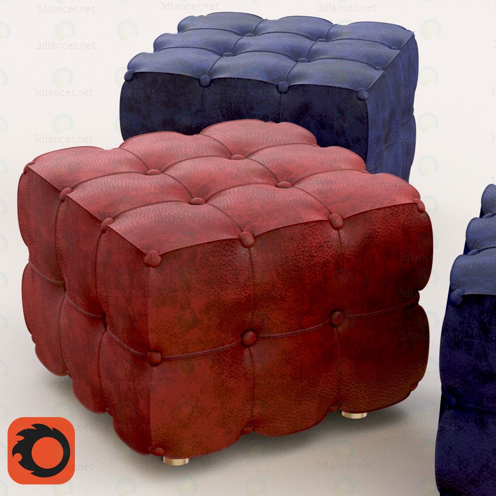 Modelo 3d Couro Pouf - preview