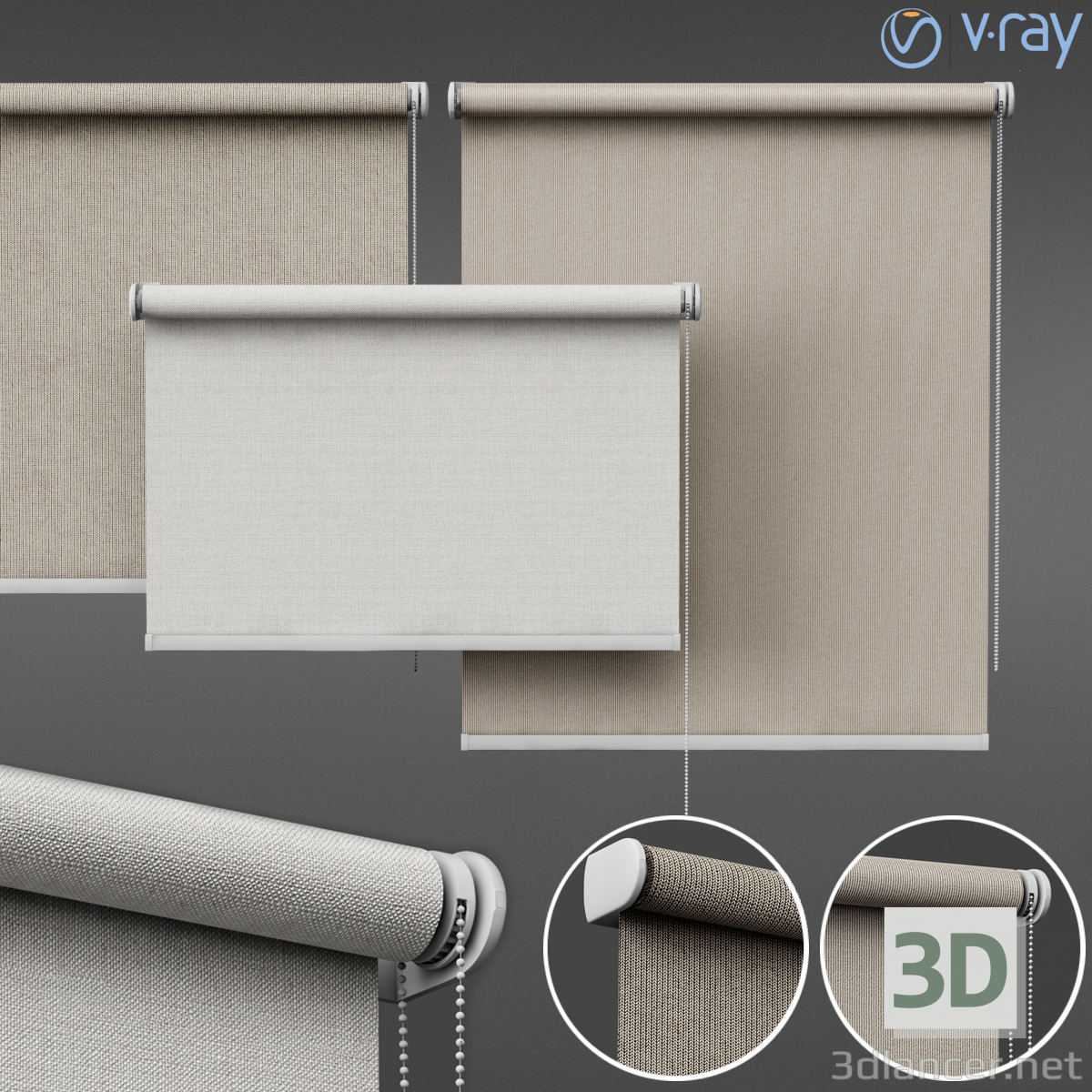 3d roller blind set 01 model buy - render