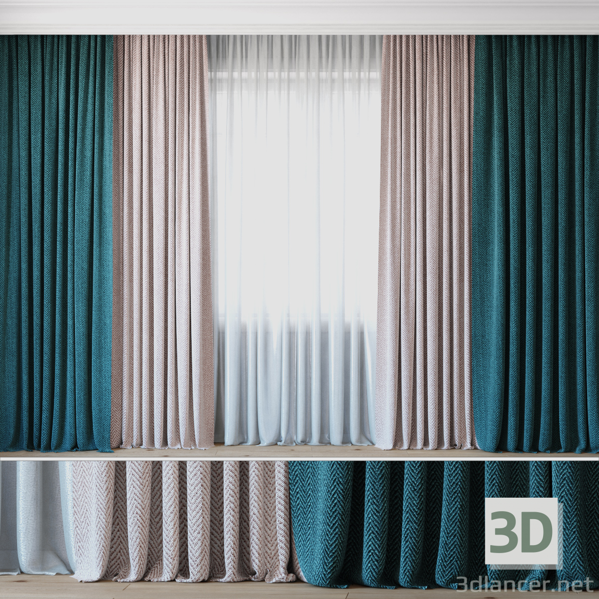 Cortinas con juego de tul 05. 3D modelo Compro - render