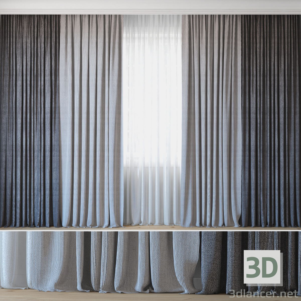 Cortinas con juego de tul 06. 3D modelo Compro - render