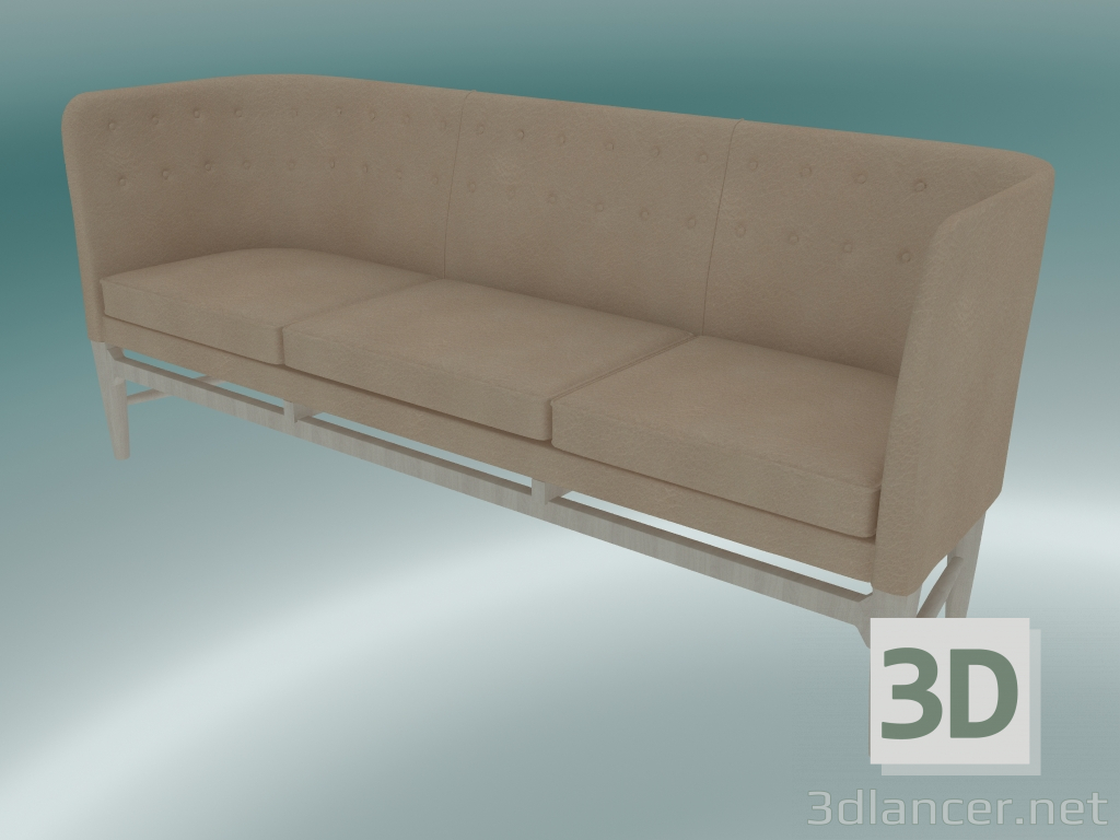 3d model Triple sofá Mayor (AJ5, H 82cm, 62x200cm, Roble blanco aceitado, Cuero - Anilina de seda) - vista previa