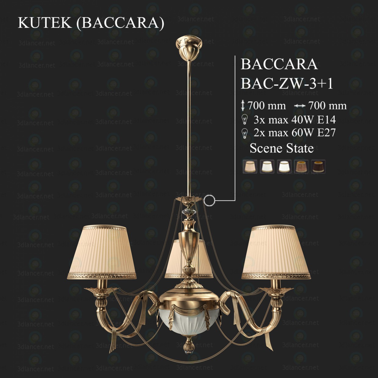 modèle 3D Lustre KUTEK BACCARA BAC-ZW-3 + 1 - preview