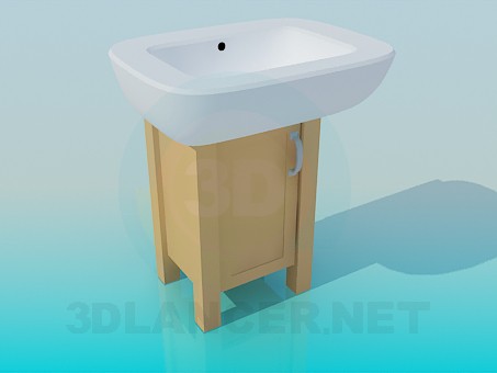 3d model Massive wash basin on a small wooden cabinet - preview