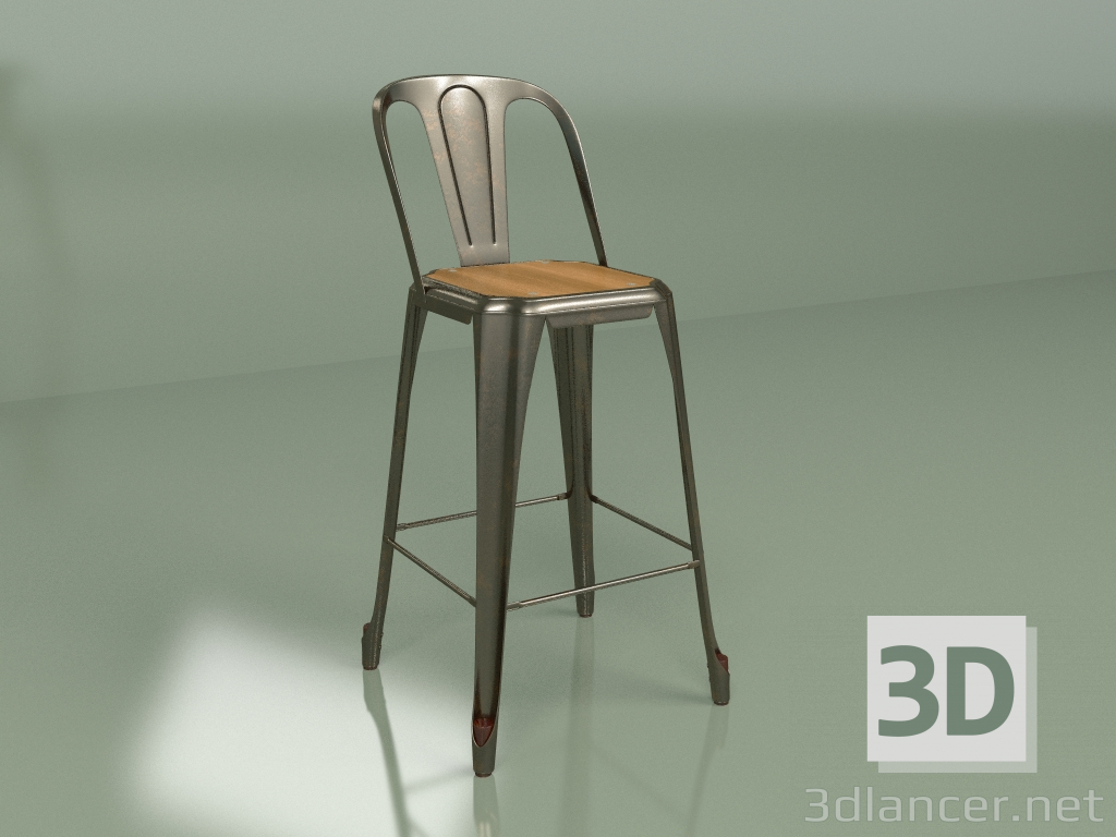 3d model Silla semi-bar Marais con asiento de madera (cobre antiguo) - vista previa