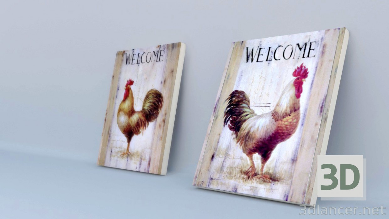 3d model carteles con gallos - vista previa