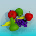 Modelo 3d Frutas em um prato - preview