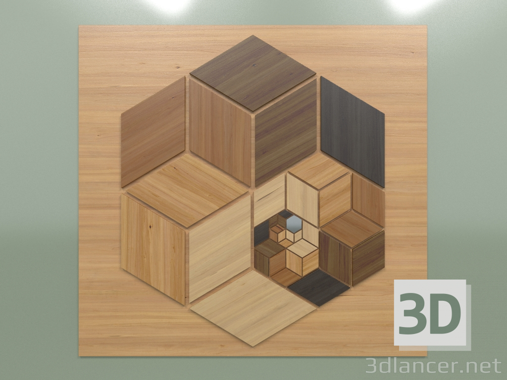 3d model Panel de madera cubo 3D 2 - vista previa