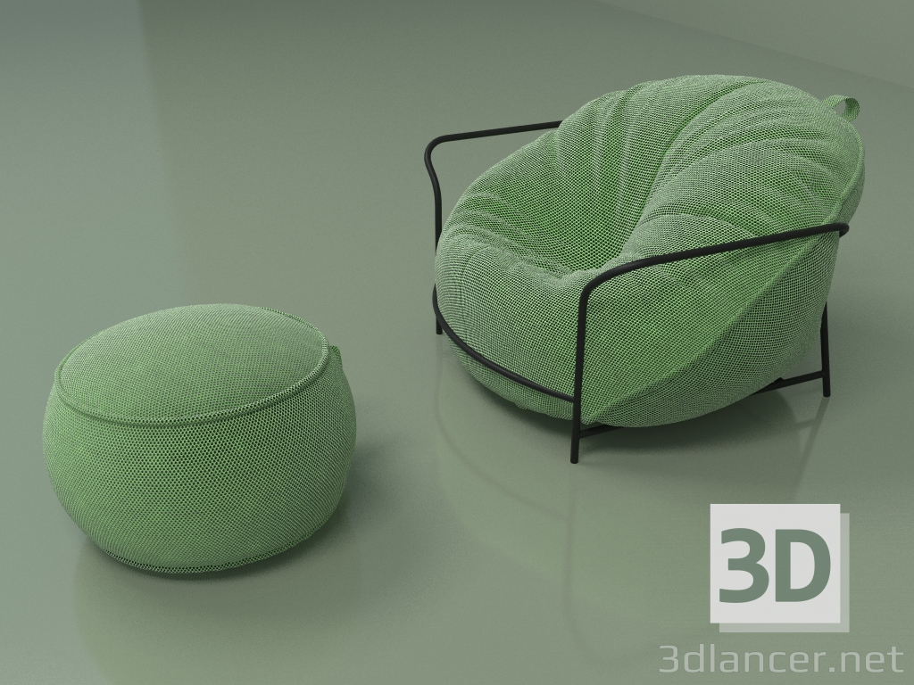 Modelo 3d Poltrona Uni com pufe (verde claro) - preview