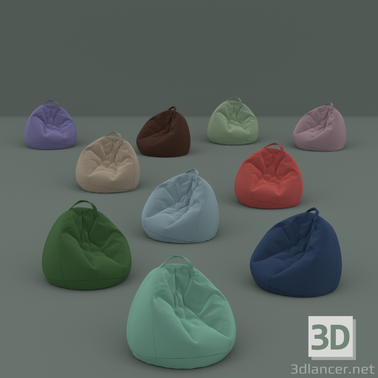 modèle 3D de Ensemble de dix chaises flock dans des sacs de différentes couleurs acheter - rendu