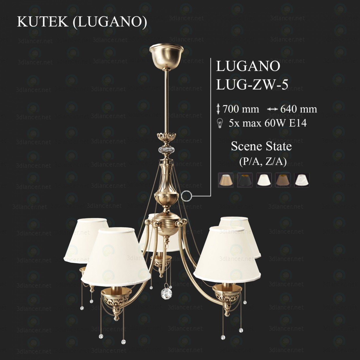 modèle 3D KUTEK lustre (LUGANO) LUG-ZW-5 - preview