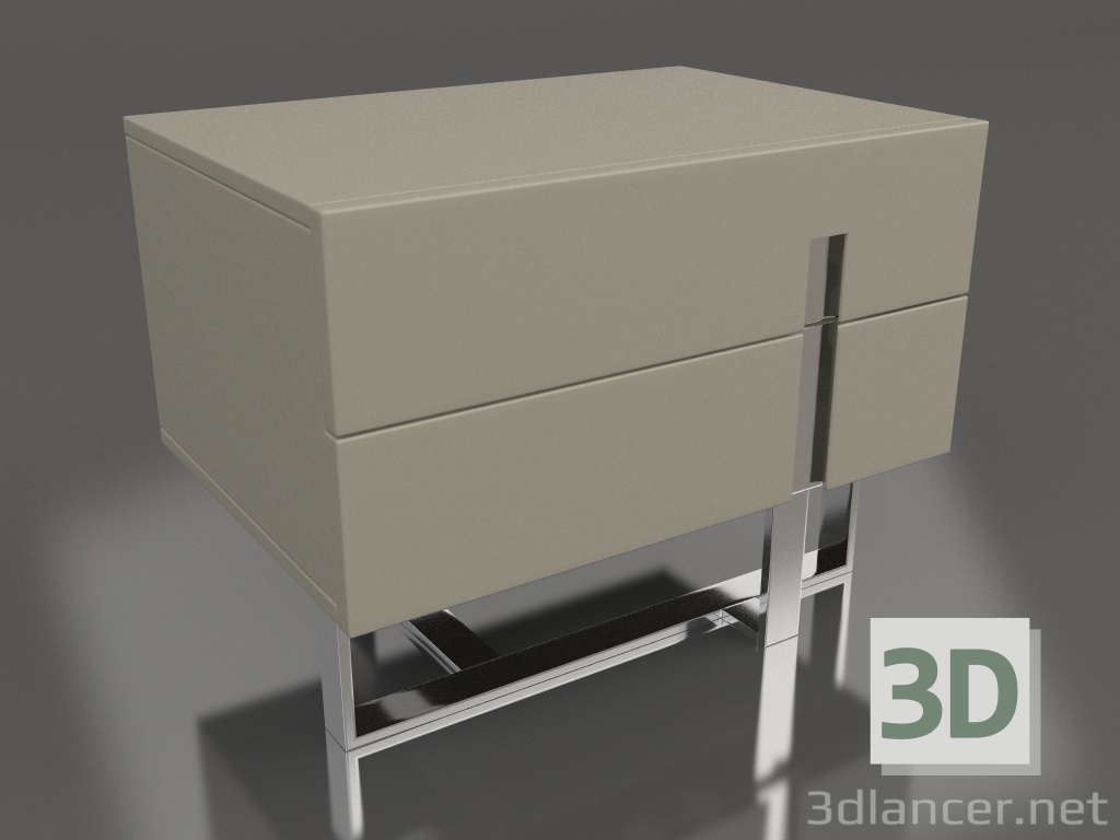 modello 3D Comodino, laccato grigio-beige lucido, acciaio lucido (59,5x41,6x45 cm) - anteprima